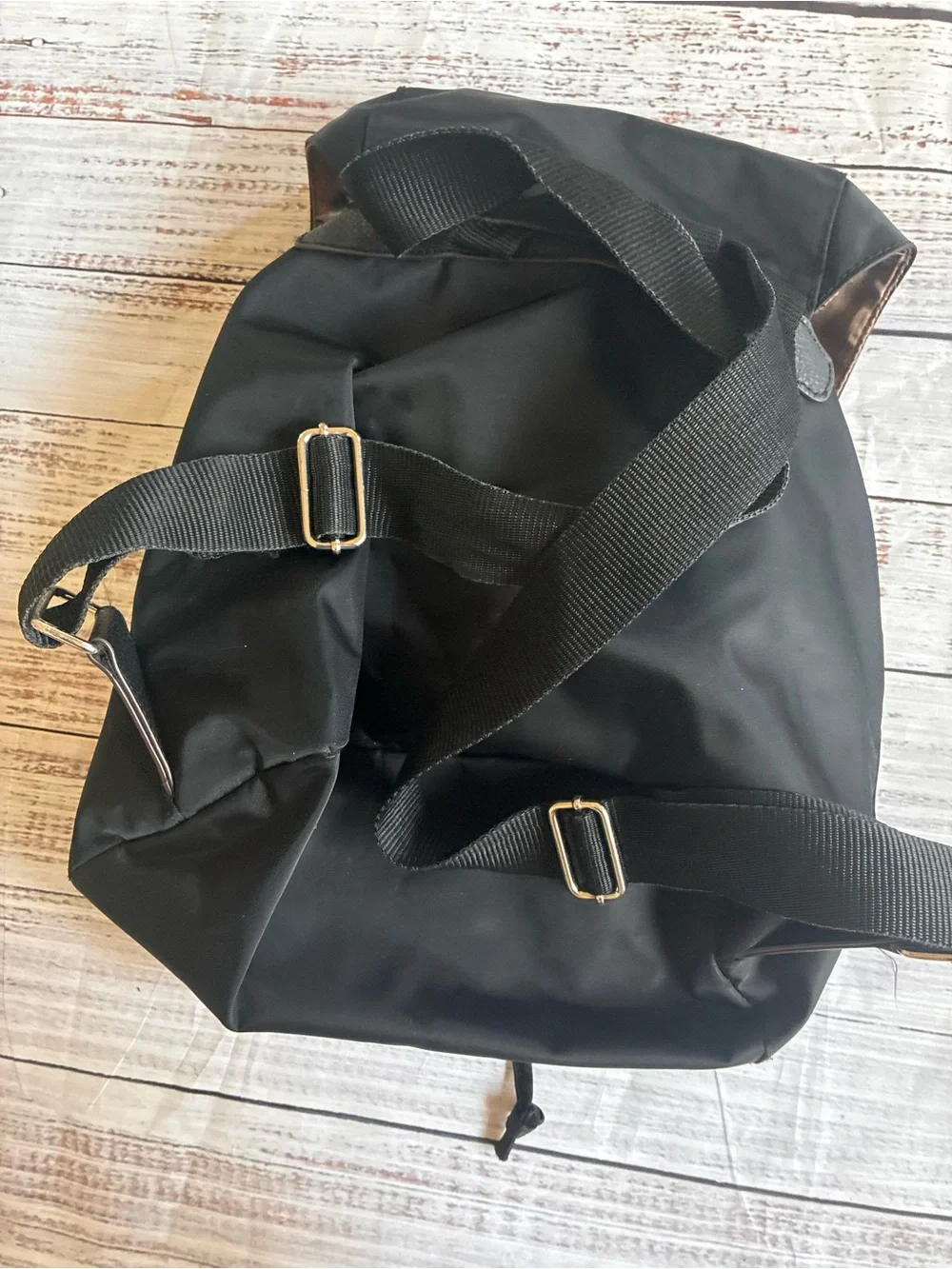 Dana Buchman Black Nylon Backpack with Front Buckle Pockets